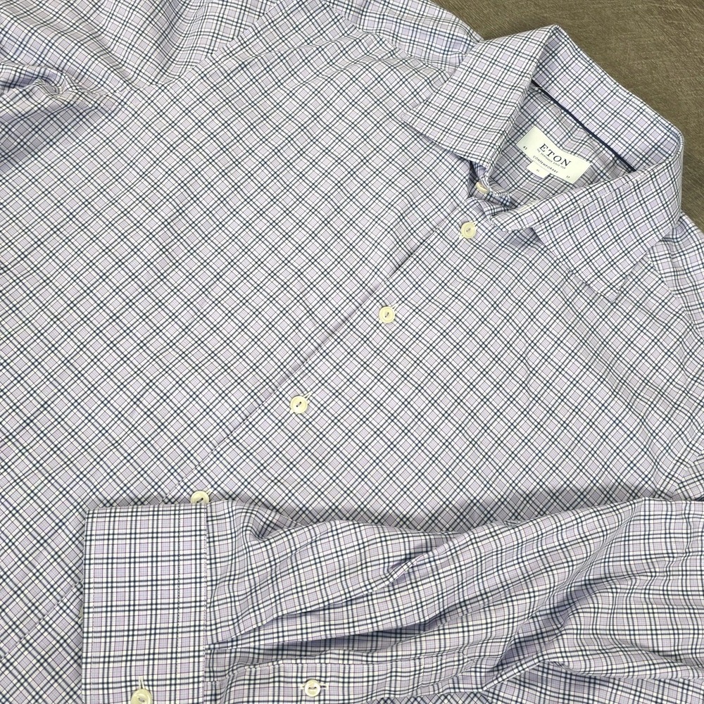 Eton Dress Shirt Mens XL 17 43 Button Up Blue Purple Lightweight Twill Casual
